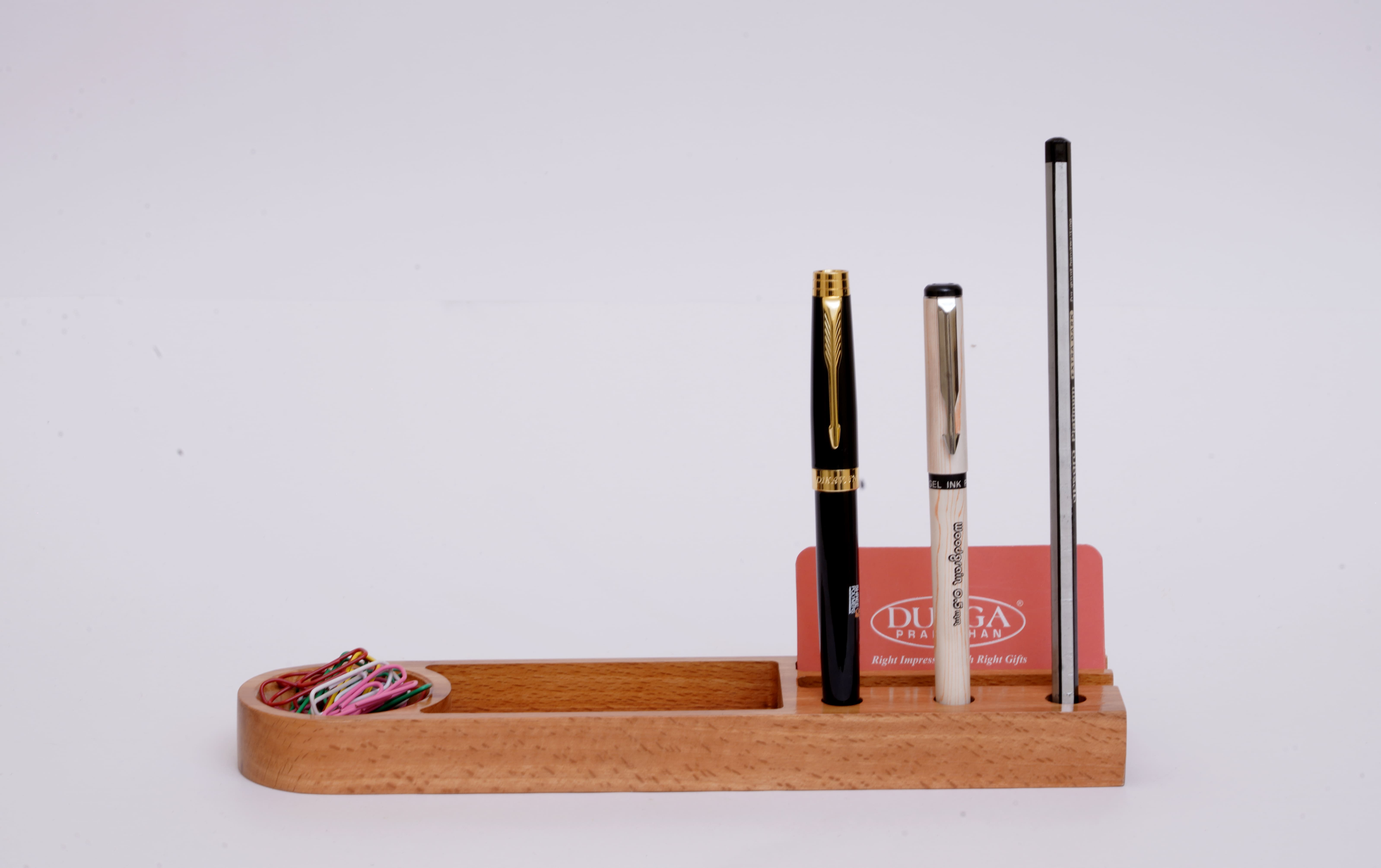 Premium Wooden Pen Stand  with Clips